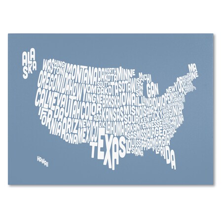 Trademark Fine Art Michael Tompsett 'STEEL-USA States Text Map' Canvas Art, 14x19 MT0234-C1419GG